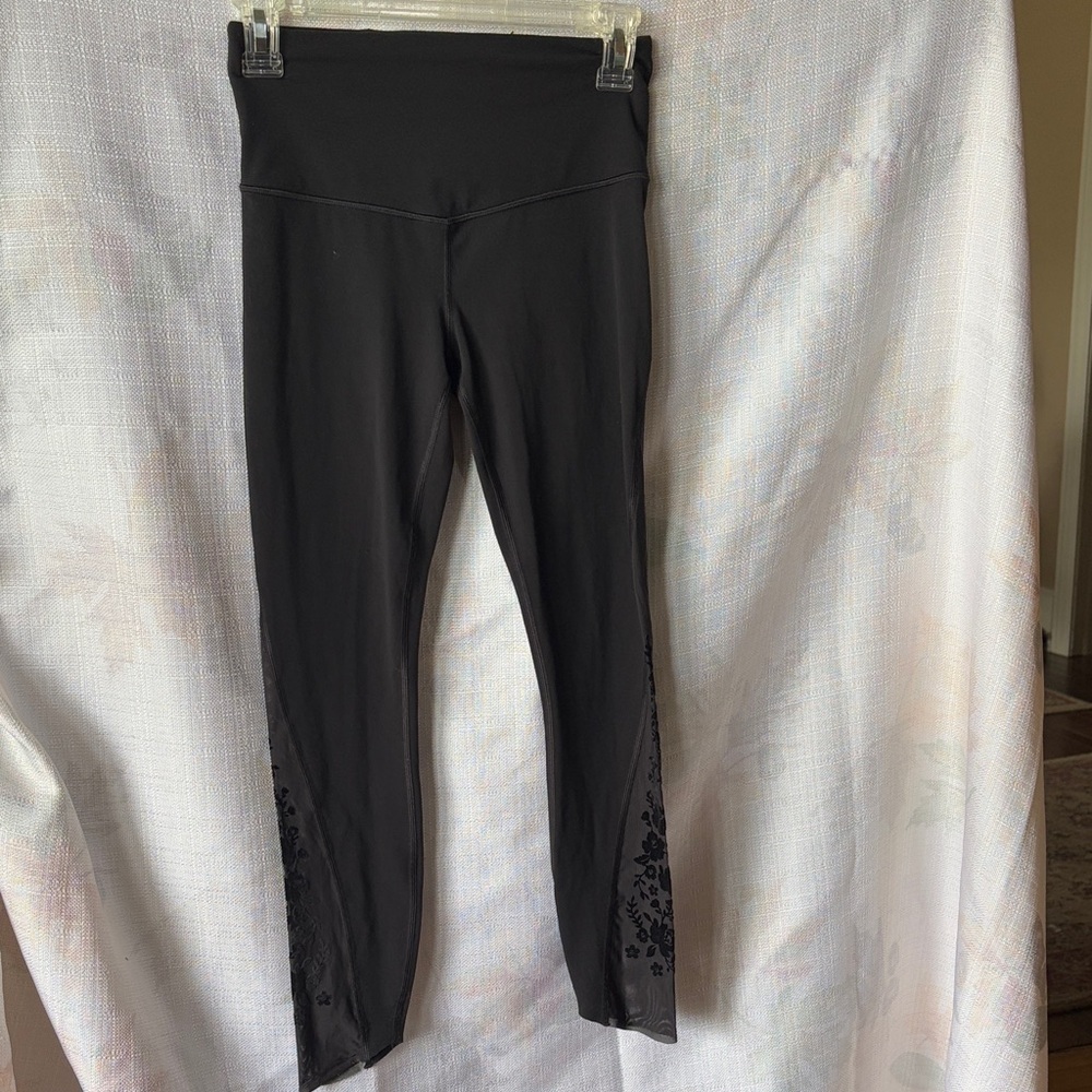 Athleta Black Leggings with Floral Detail